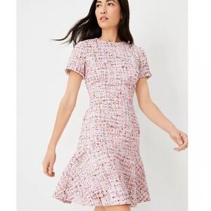 Ann Taylor Multicolored Tweed Flounce Dress In Frosty Magenta